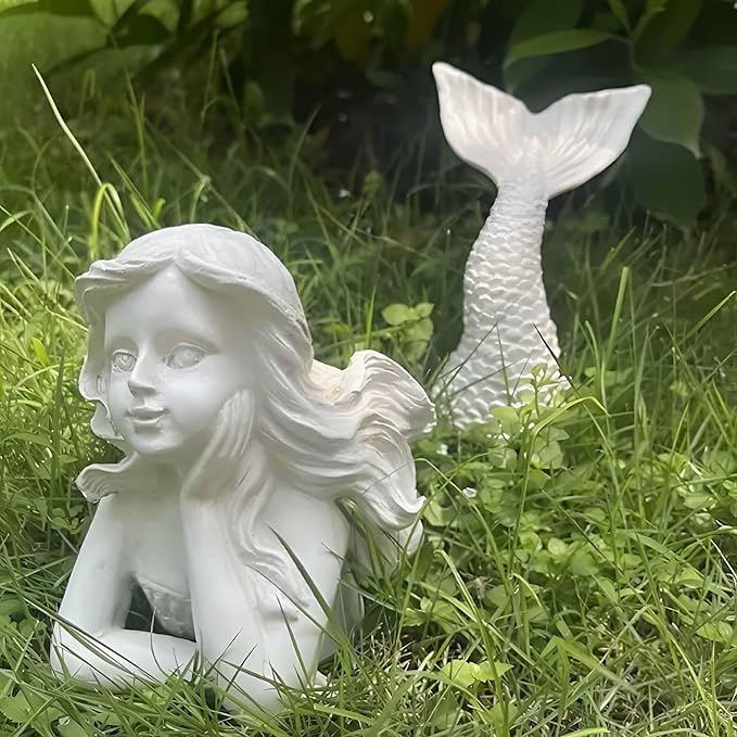 BGBWBFBR Handmade Mermaid Statue Set with Blue and White Starfish: A Beautiful Addition to Your Home Décor, ry-001-VerdiqueGarden