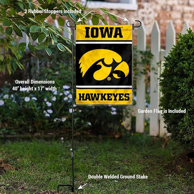 College Flags & Banners Co. Iowa Hawkeyes Garden Flag with Stand Holder-VerdiqueGarden