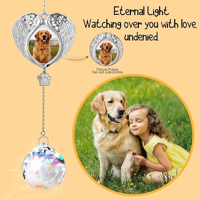 Pet Memorial Suncatcher - Dog Memorial Gifts for Loss of Dog, Christmas Pet Paw Print Photo Ornament, Pet Sympathy Gift, Bereavement Gift Ideas for Dog or Cat Passing Away, Remembrance, Silver Metal-VerdiqueGarden