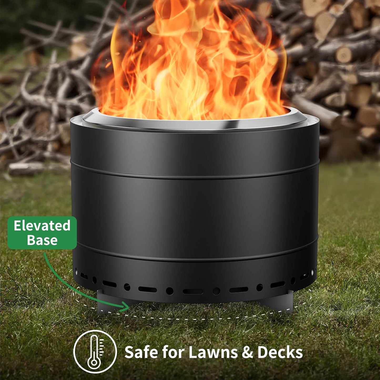 22 inch Smokeless Fire Pit with Carry Bag, Stainless Steel Outdoor Smokeless Firepit, Wood Burning Fire Pits for Camping, Bonfire,Low Smoke Firepit for Outside(Black)-VerdiqueGarden