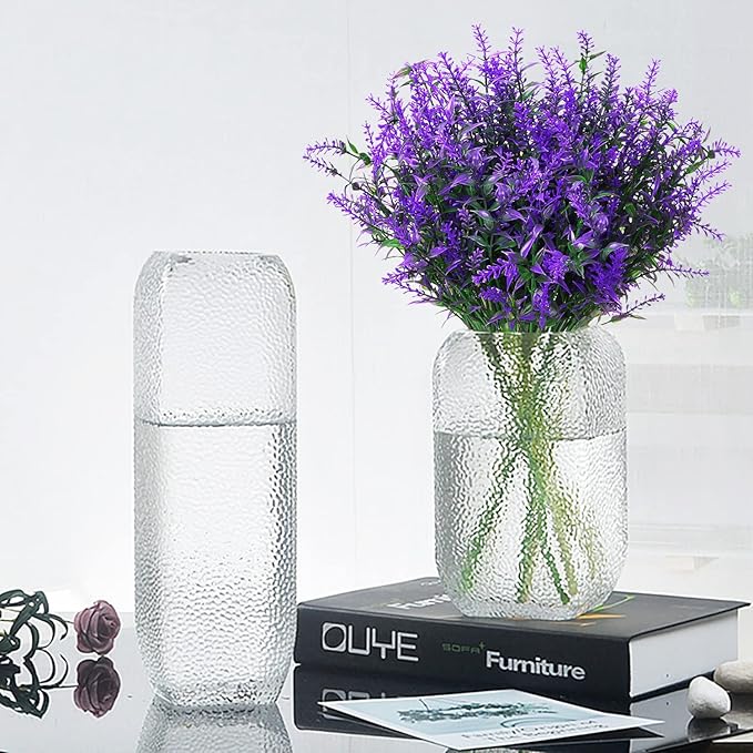 8 Pack Artificial Plants Flowers Grass Shrubs Lavender No Fade Faux Plastic Flowers Outdoor for Farmhouse Garden Porch Patio Indoor Wedding Decoration Greenery Fake Plants uv Resistant-VerdiqueGarden