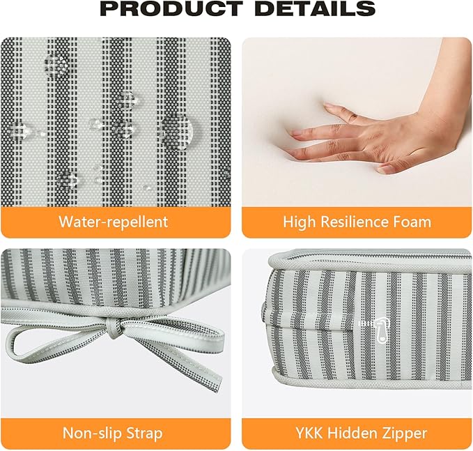 Square Corner Seat Cushions, 19" x 19" x 3", Set of 4, Indoor Outdoor Water Repellent Universal Chair Pads with Ties for Patio Furniture, Garden Deck Dining Chairs, Black and White-VerdiqueGarden