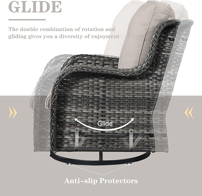 3 PCS Patio Furniture Set - Mixed Grey Wicker Swivel Rocking Chairs with Side Table, Furniture Set for Outdoor-VerdiqueGarden