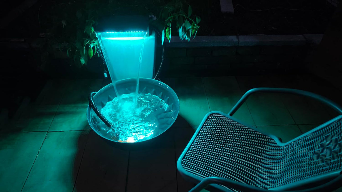 Stainless Steel Waterfall Spillway, APP Control Multi-Color LED Light Outdoor Pool Fountain, Water Spillway Koi Pond Waterfalls Fountains Kit for Garden Patio Swimming Pool Decoration-11.8"-VerdiqueGarden