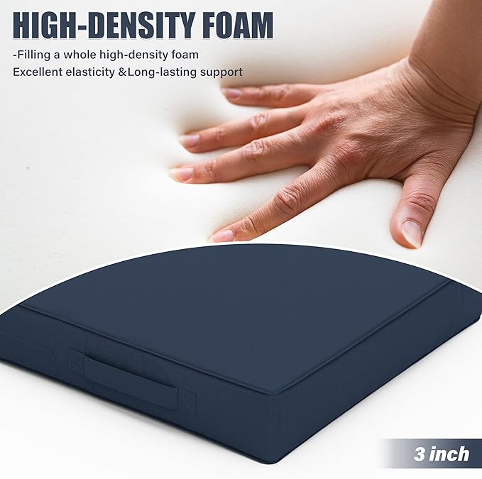 Patio Chair Cushions 17 X 16 X 3 Inch Waterproof Outdoor Seat Cushions for Patio Furniture, Outdoor Sofa Couch Pads with Ties & Handle, Set of 2, Navy Blue-VerdiqueGarden