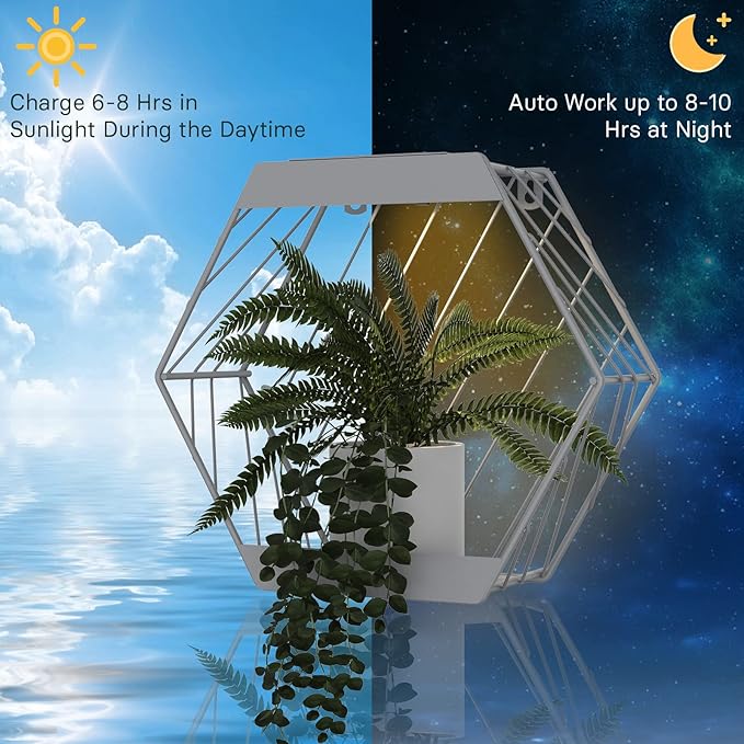 Grand patio Outdoor Leiden LED Solar Hexagon Wall Sconce Planter, with Dusk to Dawn Sensor Decor Wall Lighting for Garage Doorway Patio Yard, Cement Grey (L-Linear)-VerdiqueGarden