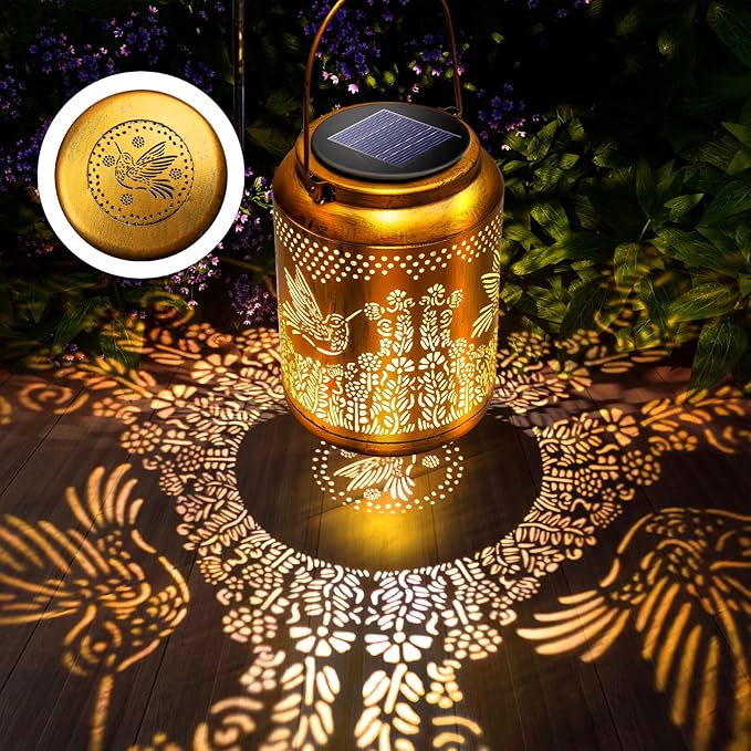 Hyrion Hummingbird Solar Lanterns Outdoor Waterproof Metal Hanging Lights, Garden Decor Gifts for Women, Mom, Grandma Solar Decorations for Yard, Patio, Backyard, Porch, Lawn, Tabletop, Walkway-VerdiqueGarden