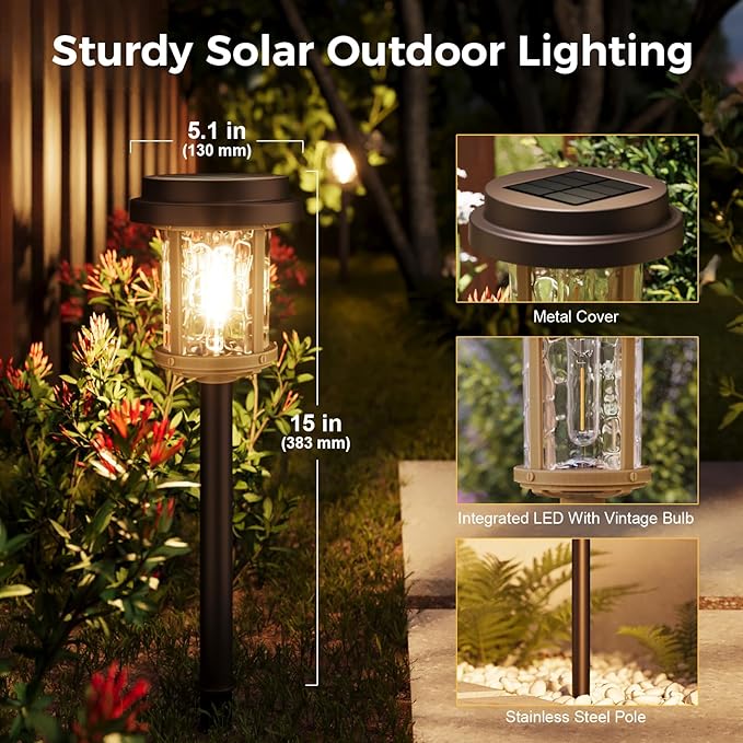 XMCOSY+ Solar Garden Lights Waterproof - 20 LM Solar Pathway Lights, Water Lens Glass Outdoor Lighting for Garden Yard Walkway Driveway Landscape (Warm White)-VerdiqueGarden