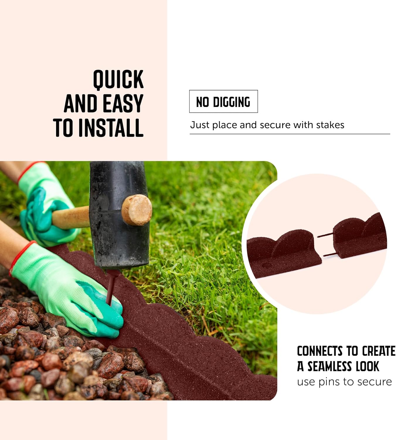 Playsafer L Shaped Flexible Rubber Scalloped Edger for Lawns Landscaping and Playground | Easy No Dig Installation| 4' Long (2, Red)-VerdiqueGarden