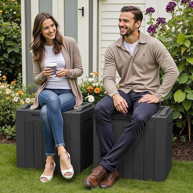 Greesum 31 Gallon Deck Box for Outside, All Weather Outdoor Storage Boxes for Patio Furniture Set, Package Delivery Box,Garden Tools, Gray(Set of 2)-VerdiqueGarden