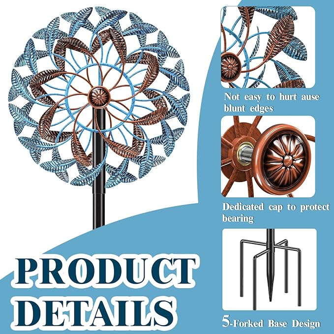 360° Wind Spinners Outdoor, Wind Sculptures Windmill with Metal Stake, Kinetic Large Metal Yard Art Decor Spinners Pinwheels for Garden Outside Patio Lawn, 63.2 * 13.2"-VerdiqueGarden