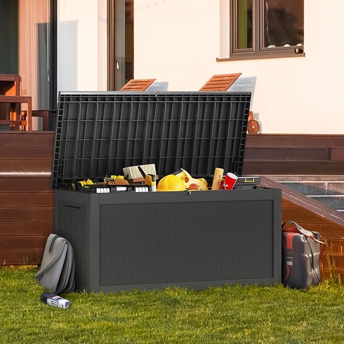 260 Gallon Outdoor Storage Box – Waterproof Deck Box for Garden & Patio,Black-VerdiqueGarden