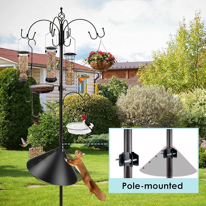 Bird Feeding Station Kit with Squirrel Baffle Bird Feeder Pole with Suet Cage Mesh Tray Fruit Hook Double W Hook for Attracting Wild Birds and Hanging Planter Hanger Lights-VerdiqueGarden