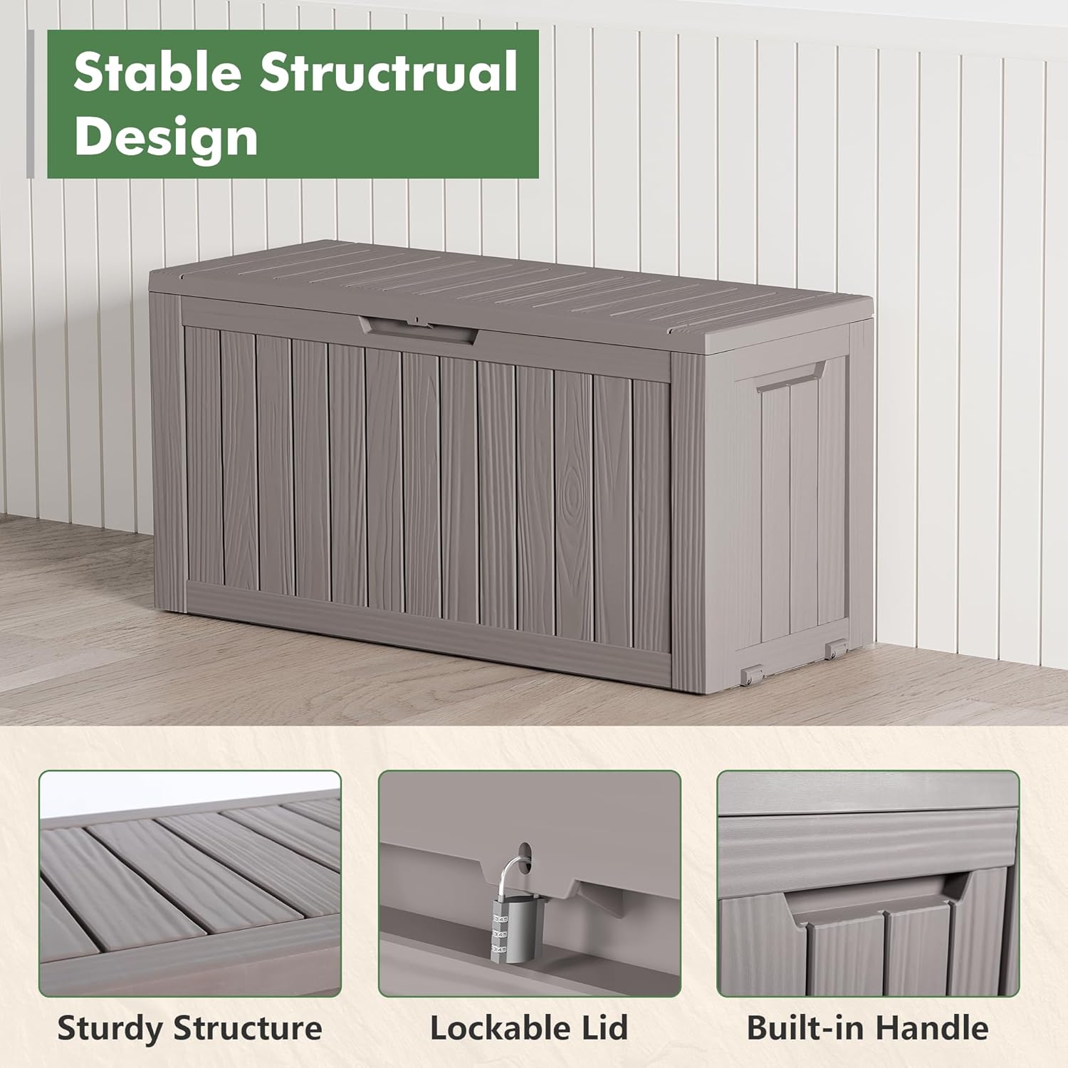 72 Gallon Deck Box Lockable Resin Outdoor Storage Box waterproof Outdoor Container for Patio Furniture Cushions, Pillow-VerdiqueGarden