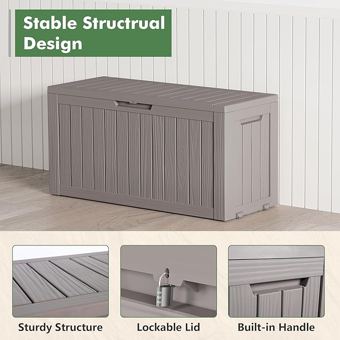 NUNU LAB 75 Gallon Outdoor Storage Box,Resin Large Sturdy Deck Box, Backyard Outside Storage Box Waterproof with Double Wall Panels,Garden Box,Package Delivery Outdoor Hose Storage Bin-VerdiqueGarden