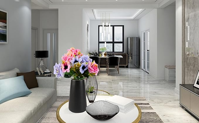 Simple Vase for Flowers Plants, Matte Vases for Modern Table Shelf Home Decor Wedding Boho Decor, 6" H Frosted Elegant Ceramic Vase for Pampas Grass Fluffy Stem Bouquet Lavender Flowers (Black, 2)-VerdiqueGarden