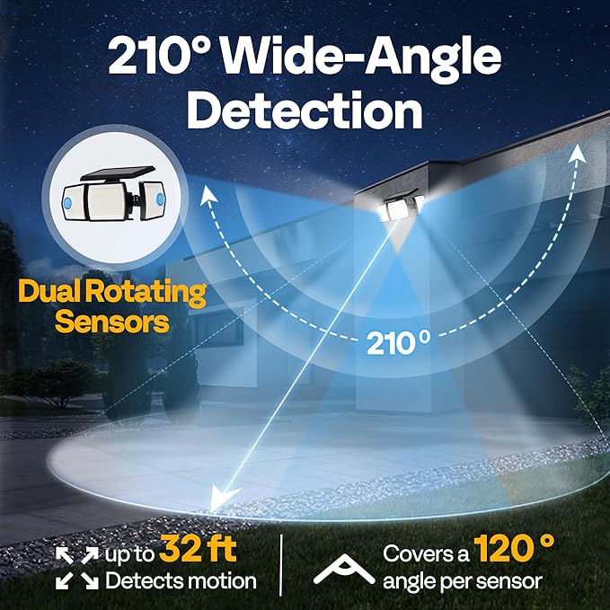 VIVOHOME Linkable Solar Flood Lights Outdoor, 2 Adjustable Motion Sensors Security Lights with 3 Heads, 2500LM, IP65 Waterproof, Solar Powered for Outside, Yard, Porch, Patio-VerdiqueGarden