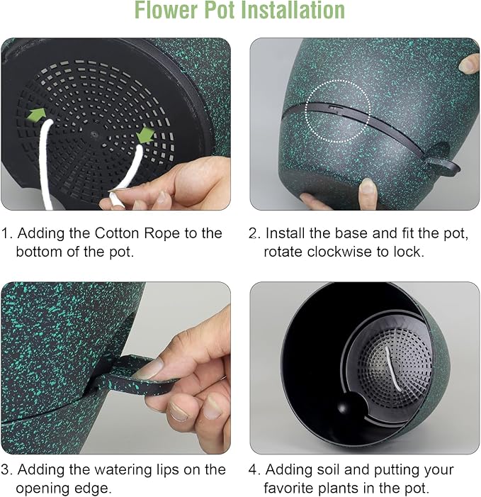 12 inch Large Self Watering Pots for Indoor Outdoor Plants, Flower Plant Pots with Mesh Drainage Holes for Garden House Plants, Plastic Planters for Home Plants, Black with Green Speckles-VerdiqueGarden