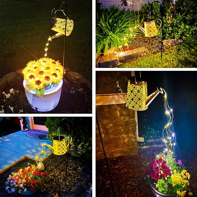 VOOKRY Solar Watering Can Lights, Large Retro Metal Hanging Solar Lights Outdoor Waterproof, Gardening Gifts for Mom Grandma Women Birthday, Garden Decor Yard Light Outside for Porch Landscape Patio-VerdiqueGarden