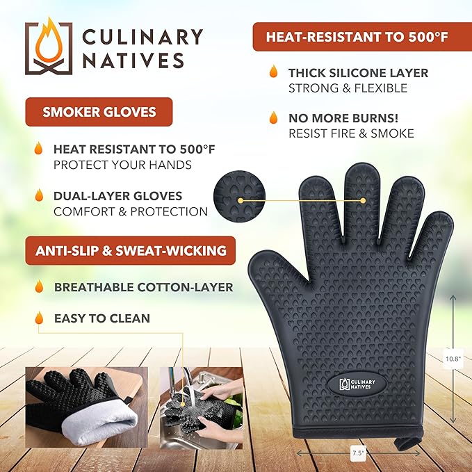 Meat Claws and Smoker Gloves | No.1 Heat Resistant BBQ Grill Gloves | Pulled Pork Claws | Thermometer | Silicone Oven Mitts & Razor-Edge Meat Shredders | Barbecue, Grilling, Smoking, Shredding (Black)-VerdiqueGarden