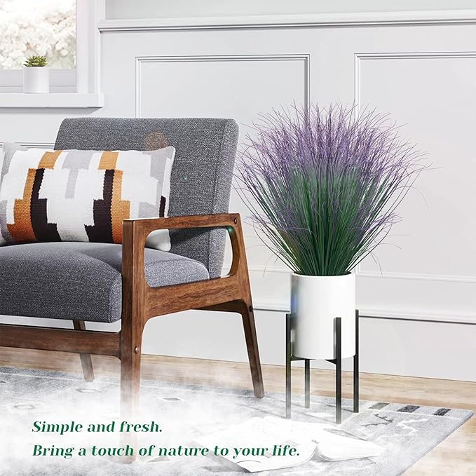 36Pcs Artificial Grass Plants, Faux Shrubs Wheat Grass, Artificial Tall Grass Fake Plants for Outdoor Decor,Artificial Greenery Stems Weed for Room Indoor Home Decor（Green Purple Tail）-VerdiqueGarden