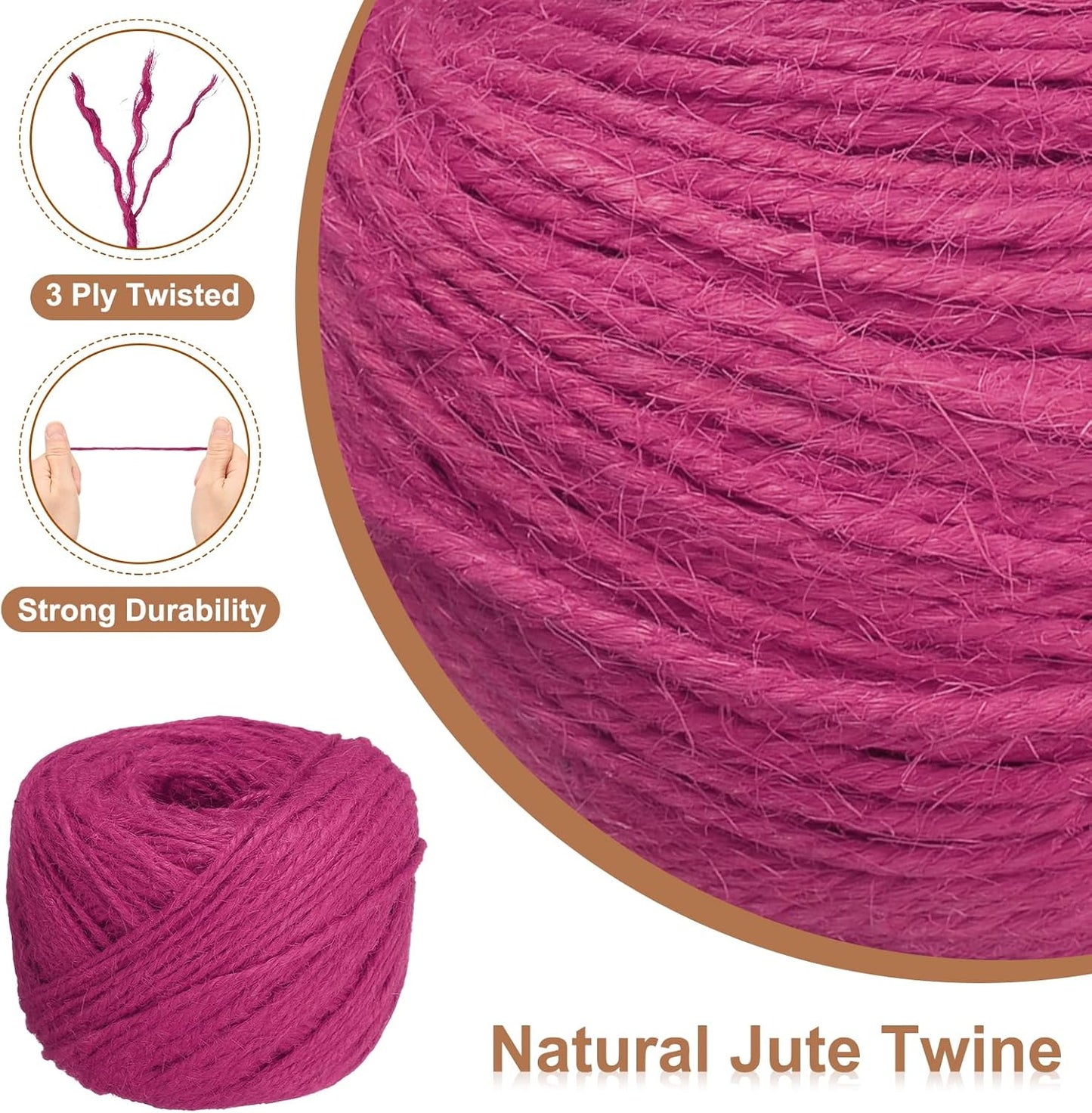 uxcell 328 Feet Natural Jute Twine String,2mm Thin Garden Twine Rope Colored Plant String Cord for DIY Art Crafts Gift Wrapping Decoration Packing Gardening Plant Hanger,Rose Red-VerdiqueGarden
