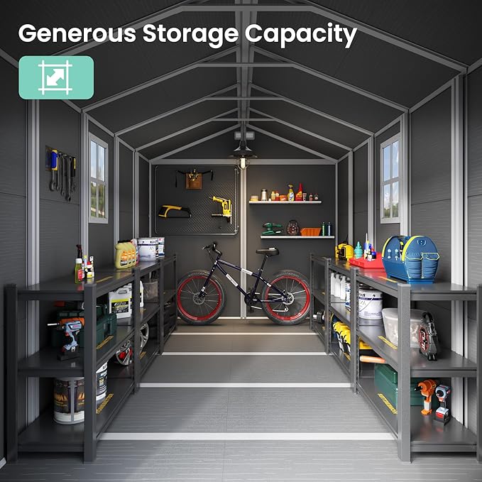 UDPATIO Outdoor Storage Shed 7.5x10.7 FT, Grey & White Resin & Steel Shed with Lockable Door for Backyard, Patio, Lawn-VerdiqueGarden