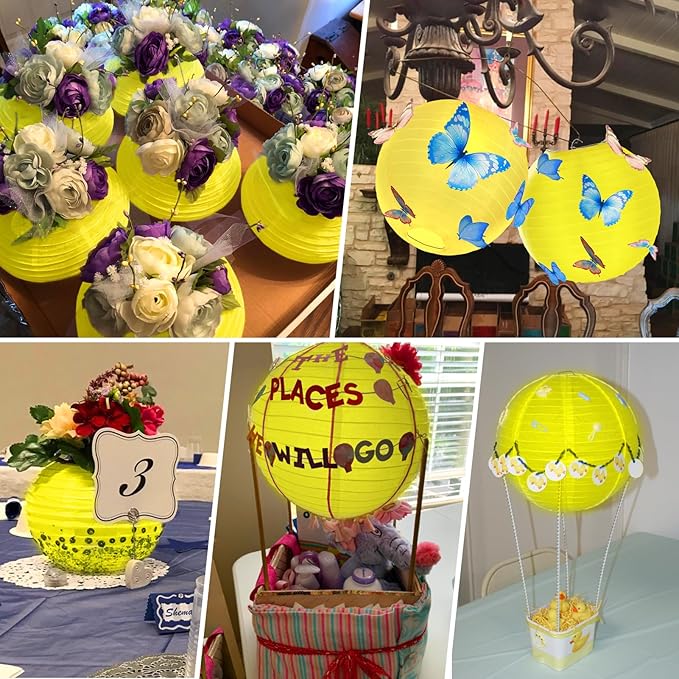 10 Pack Outdoor Silk Lanterns Decorative, 10inch Waterprooof Outside Indoor Chinese Hanging Round Lanterns for Weddings, Birthdays, Parties Decoration(Yellow)-VerdiqueGarden