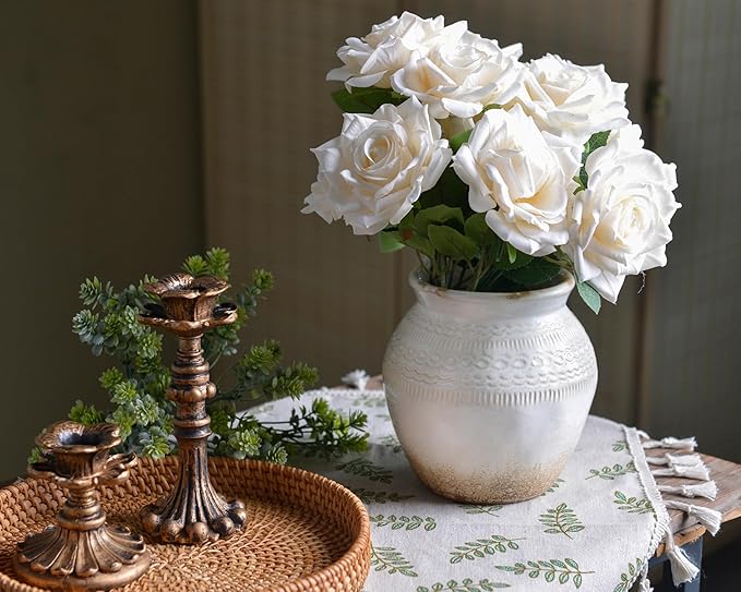 Quoowiit Ceramic Rustic Farmhouse Vase, White Distressed Flower Vase for Home Decor, Boho Decorative Vases for Centerpiece Table Decorations, Vases for Living Room Kitchen Entryway Mantle Shelf Decor-VerdiqueGarden