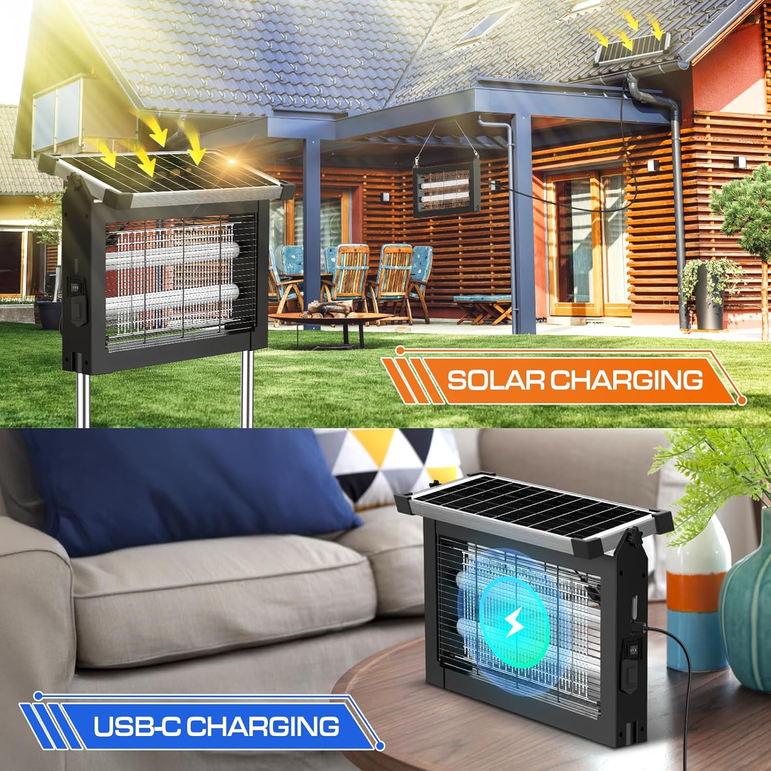 Solar Bug Zapper Outdoor Waterproof, Jepwe 4500V Cordless Bug Zapper Outdoor Large, Rechargeable Mosquito Killer & Fly Zapper, Solar Powered Insect Trap for Garden, Patio, Backyard, Indoor Use-VerdiqueGarden