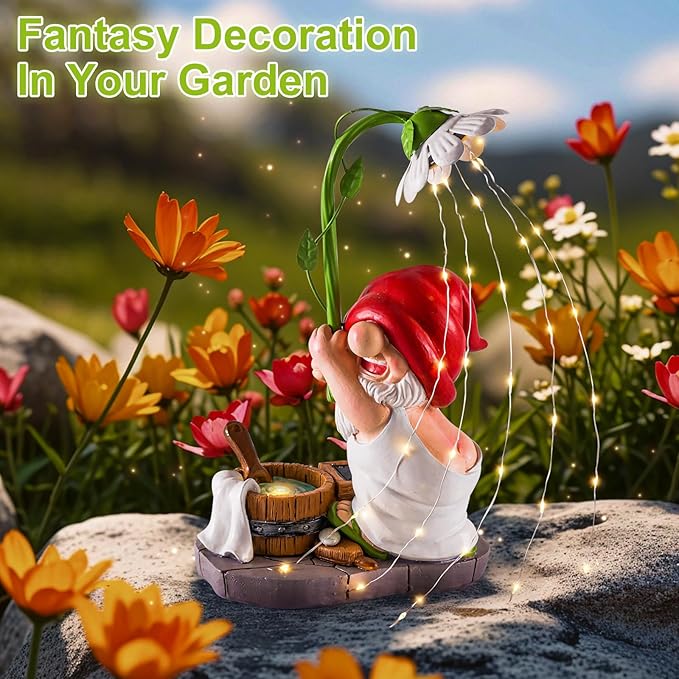 WINTS Garden Gnomes Outdoor Statue with Solar Lights,Bathing Large Funny Gnome Solar Garden Decorations for Lawn, Balcony, Yard,Patio Gnome Gifts for Mom-VerdiqueGarden