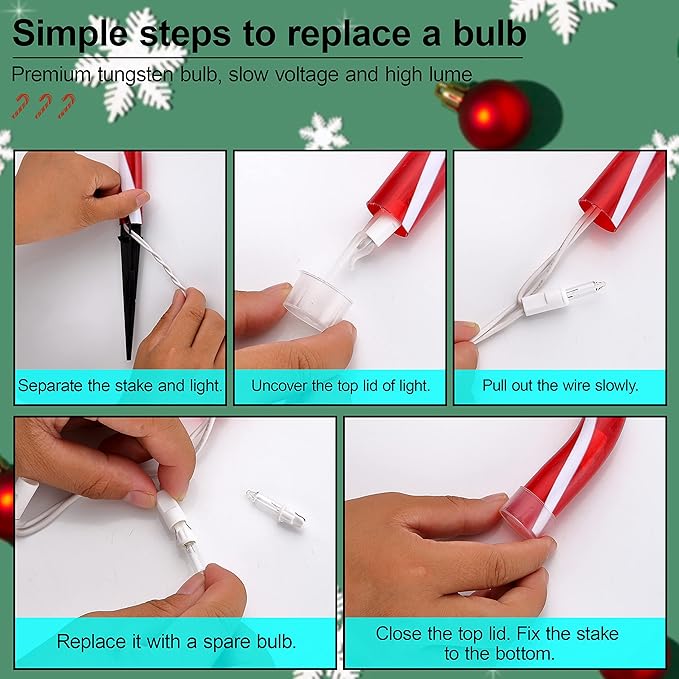 10" Christmas Candy Cane Lights - Set of 10 Pathway Markers Christmas Outdoor Yard Decorations, Xmas Candy Cane Stake Lights for Lawn, Walkway, Garden, Xmas Party Indoor Ornaments-VerdiqueGarden