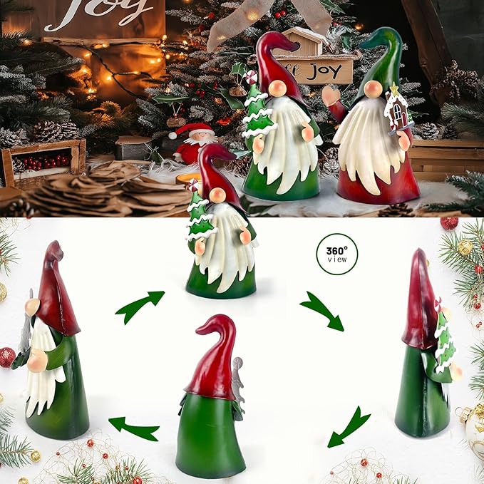 HONGLAND Christmas Decorations Outdoor Metal Gnome Yard Art Christmas Gnomes Statue 18 Inch Gnome Figurine for Holiday Christmas Lawn Patio Yard Garden Decor-2 PCS-VerdiqueGarden