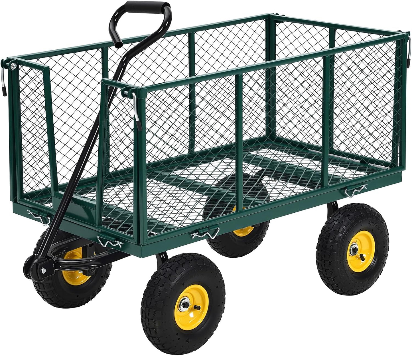 Heavy Duty Steel Garden Cart, 1100LBS Pullable Metal Garden Wagon with 10" Wheels, 180° Rotating Handle and Removable Sides for Outdoor, Farm, Yard, Beach ﻿-VerdiqueGarden