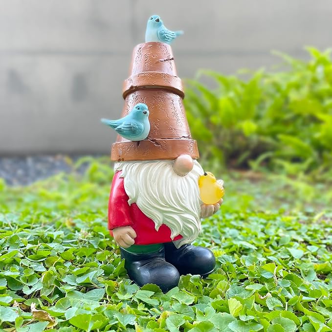 Solar Garden Figurine, Cute Resin Gnome Sculpture, Garden Statues Outdoor Decor, Funny Gnome Gift Sculpture Decoration for Home Patio Yard Lawn Porch Ornament-VerdiqueGarden