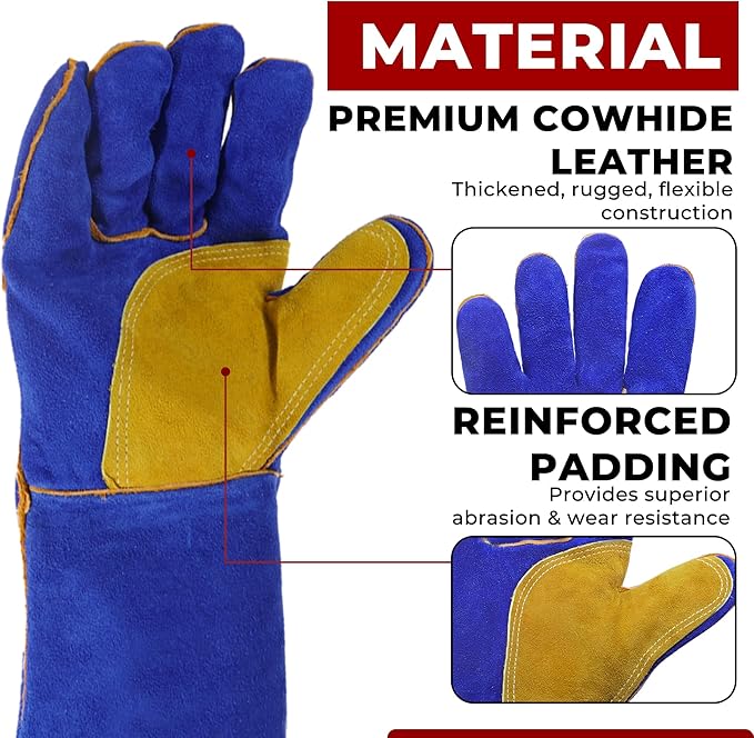 HANDLANDY Animal Handling Gloves, Falconry Cat Glove Bite Proof, Thorn Proof Rose Pruning Gardening Gauntlets (Royal blue, 14 Inches)-VerdiqueGarden