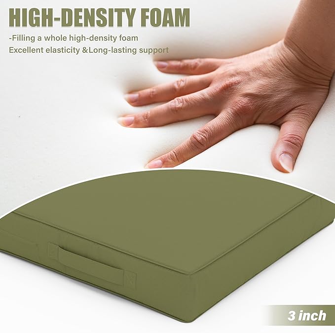 Patio Chair Cushions 17 X 16 X 3 Inch Waterproof Outdoor Seat Cushions for Patio Furniture, Outdoor Sofa Couch Pads with Ties & Handle, Set of 2, Light Green-VerdiqueGarden