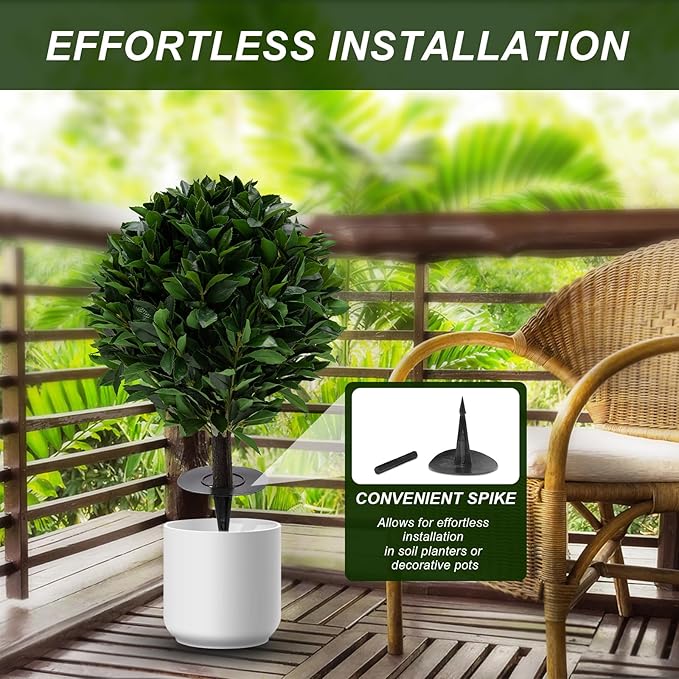 24" Outdoor Evergreens in Outdoor Artificial Shrub Potted Plant Plant for Indoor Porch of Home and Office 2 Pieces a Set Topiary Trees Faux Boxwood with Spike. Easy to Push in The Ground-VerdiqueGarden