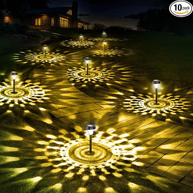 10 Pack Ultra Bright Solar Lights Outdoor Waterproof, from Dusk to Dawn Up to 12H Solar Light for Outside, Auto On/Off Solar Powered Garden Pathway Lights, Landscape Lighting (Warm White)-VerdiqueGarden