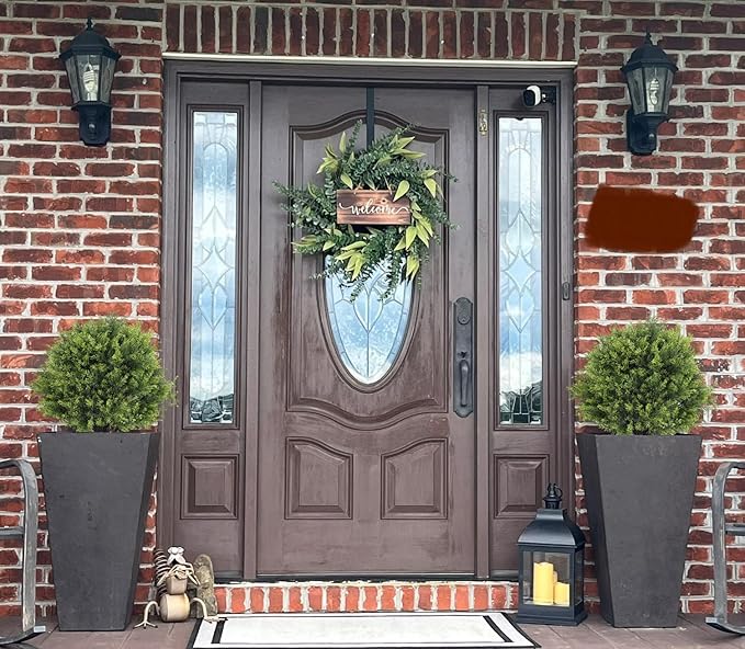 THE BLOOM TIMES 2ft Artificial Topiary Ball Trees Outdoor Set of 2, 24" Tall Faux Cedar Plants Outside UV Resistant Greenery Fake Evergreen Potted Bushes and Shrubs for Front Porch Patio Planter Decor-VerdiqueGarden