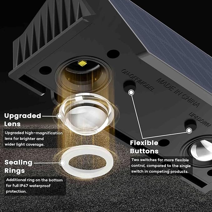 Fence Lights Solar Powered, 6-Pack Solar Fence Lights Up/Down Flexible Buttons, IP67 Waterproof for Outdoor, 120LM Bright, Auto Dusk to Dawn for Wall/Stairs/Yard/Railing/Deck/Pathway (White & RGB)-VerdiqueGarden