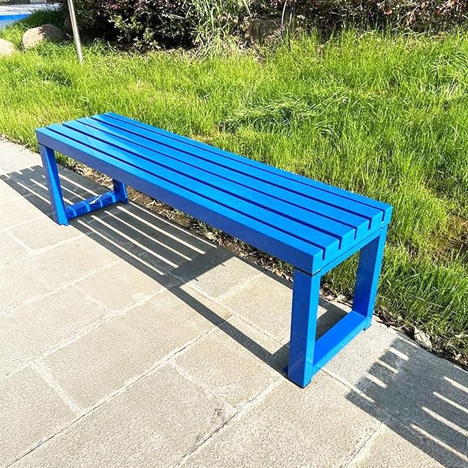 Weatherproof Metal Dining Bench, Outdoor Bench Backless Patio Bench 2-Person Farmhouse Bench Garden Bench for Kitchen, Living Room, Entryway(Blue,47in)-VerdiqueGarden