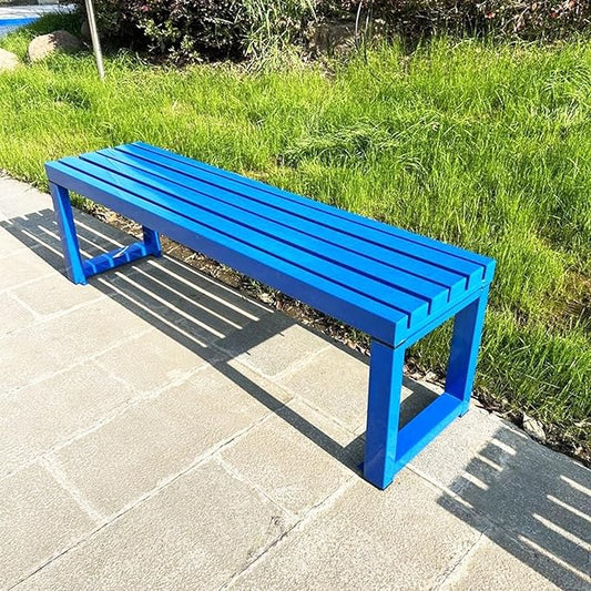 Weatherproof Metal Dining Bench, Outdoor Bench Backless Patio Bench 2-Person Farmhouse Bench Garden Bench for Kitchen, Living Room, Entryway(Blue,47in)-VerdiqueGarden