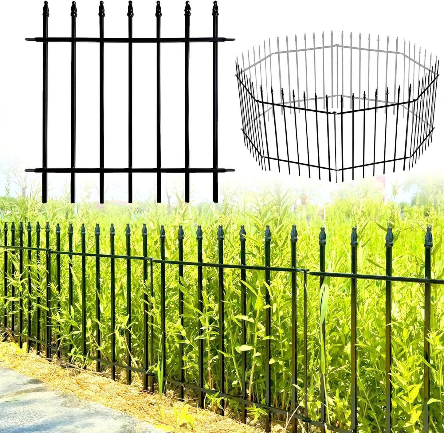 Metal Decorative Garden Fence 24" Wide x 24" High (5 Panels, Total Length 10 feet), Metal Border Folding Fence, Landscape Fencing Dog Fence Pet Fence for Flower Bed, Yard, Animal Barrier-VerdiqueGarden