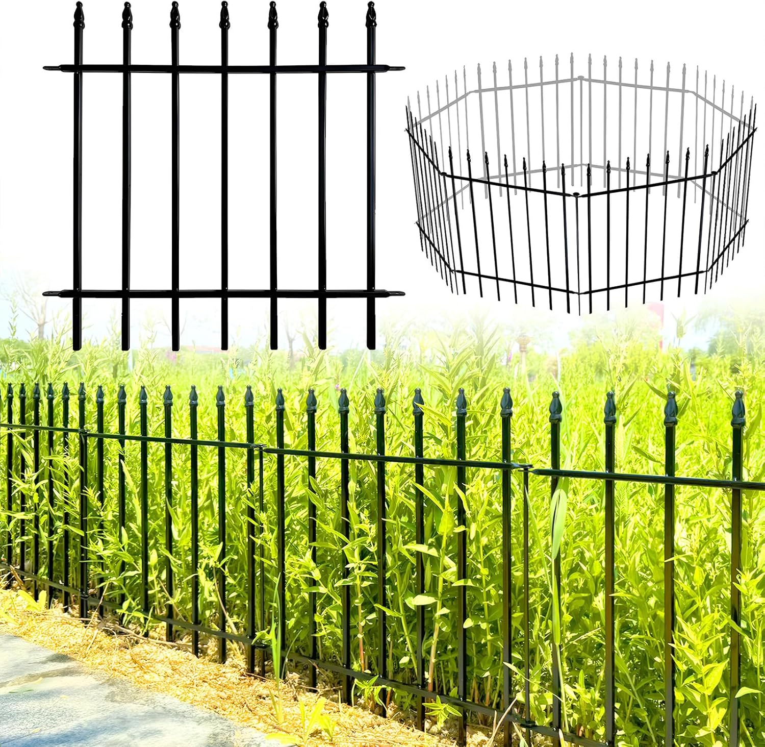 Metal Decorative Garden Fence 24" Wide x 24" High (5 Panels, Total Length 10 feet), Metal Border Folding Fence, Landscape Fencing Dog Fence Pet Fence for Flower Bed, Yard, Animal Barrier-VerdiqueGarden