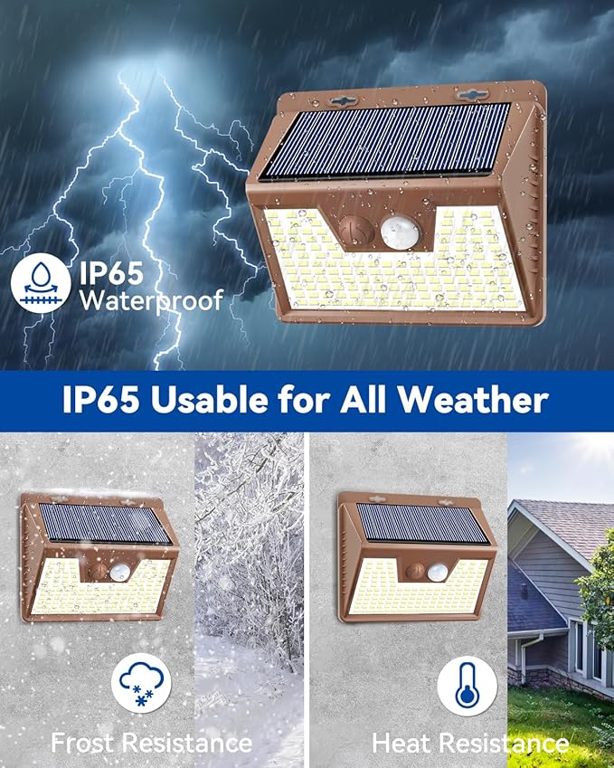 Peasur Brown Solar Lights Outdoor Waterproof, 6Pack 140LED Solar Powered Motion Sensor Lights, 3 Modes Solar Security Wall Lights for Fence Garden Yard Outside Cool White-VerdiqueGarden