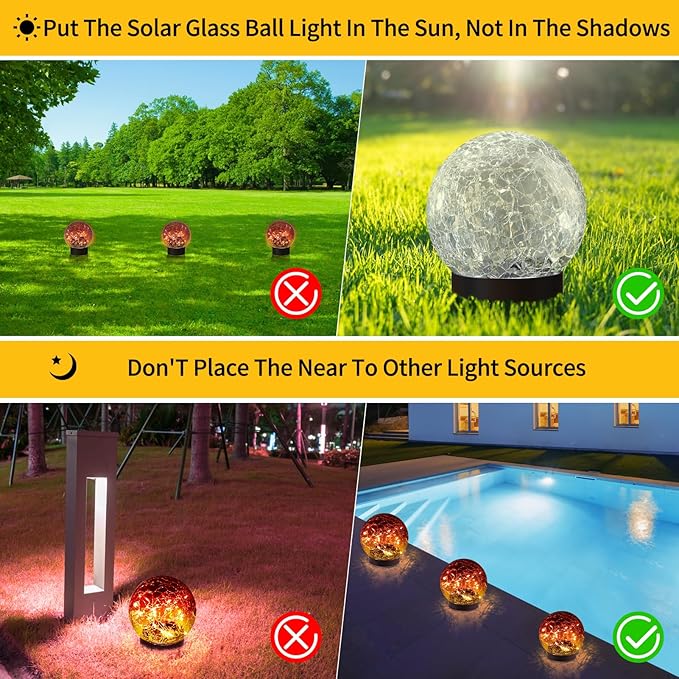 Solar Globe Lights Outdoor Waterproof - Cracked Glass Ball Lights for Garden, Patio, Yard, Lawn and Backyard Decor - Decorative Orbs for Outside-VerdiqueGarden