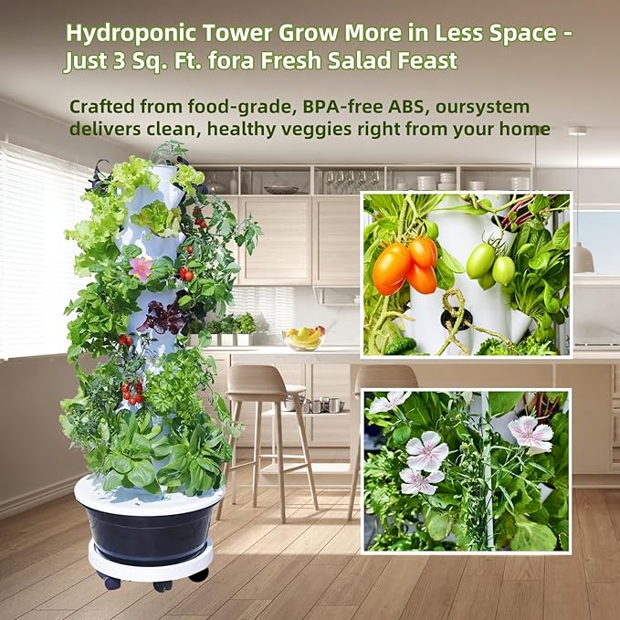 Hydroponic System Kit, Hydroponic Vertical Garden, Lettuce & Herb Starter Kit, with 36 Plant Holes, 9-Tier Indoor Outdoor Growing Tower with Climbing Trellis and Timer-VerdiqueGarden