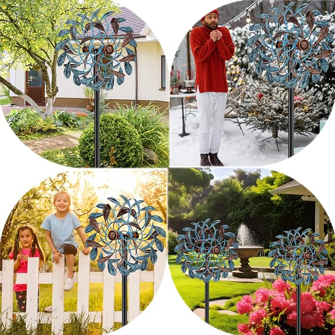 360° Wind Spinners Outdoor, Wind Sculptures Windmill with Metal Stake, Kinetic Large Metal Yard Art Decor Spinners Pinwheels for Garden Outside Patio Lawn, 63.2 * 13.2"-VerdiqueGarden