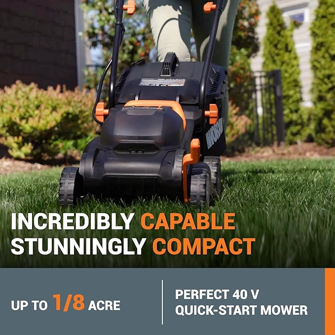 WORX 40V 14" Cordless Lawn Mower for Small Yards, 2-in-1 Electric Mower Cuts Quietly, Compact & Lightweight Push Lawn Mower with 6-Position Height Adjustment WG779 – 2 Batteries & Charger Included-VerdiqueGarden
